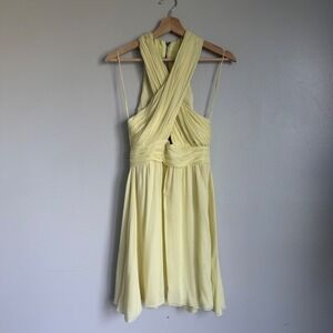 Alice + Olivia Yellow Silk Pleated Crossover Halter Mini Dress Size 2 C303574692